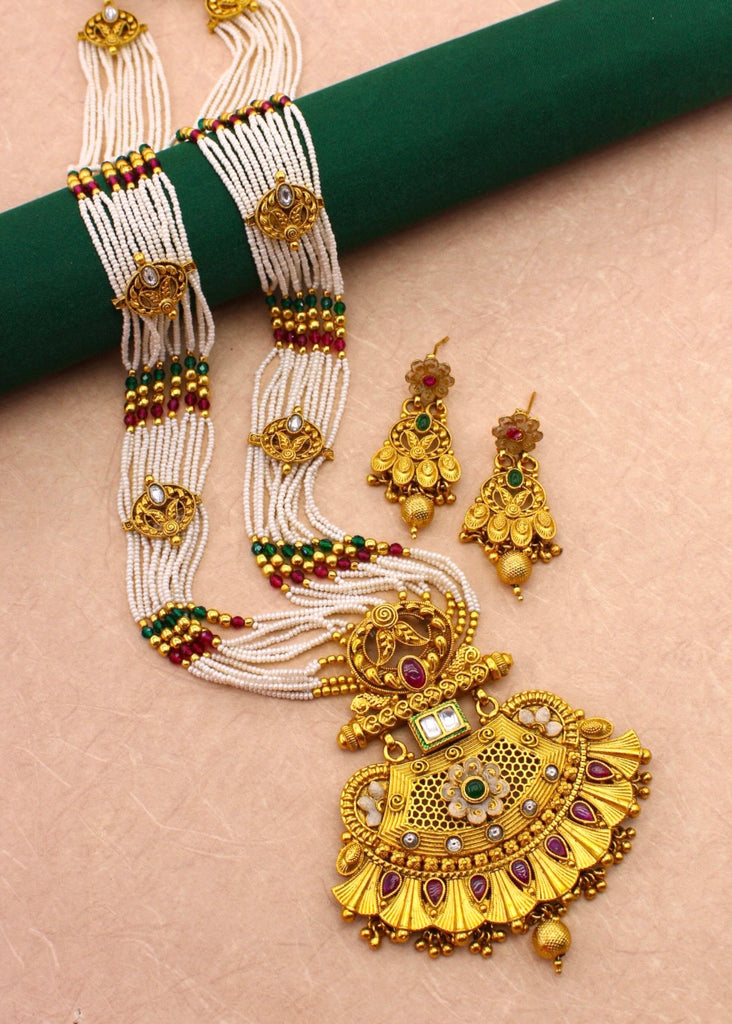 Golden And Moti Beads Necklace – Kalapuri