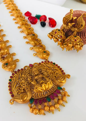 TEMPLE LAXMI WITH PEACOCK DESIGNER NECKLACE