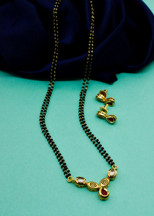 PINK & WHITE KUNDAN STUDDED SUHAG MANGALSUTRA SET