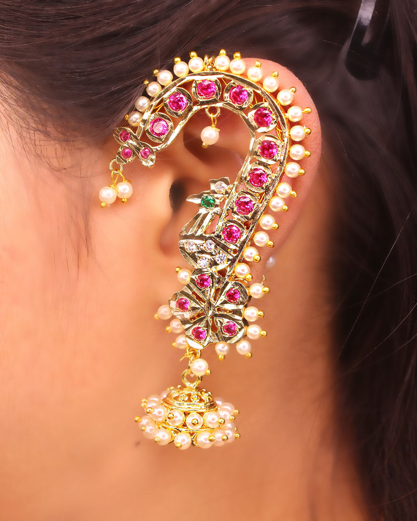 Buy Ruby India Earrings Ear Cuff Jhumka Earrings 22k Gold Earring South  India Temple Jewellery Set Ruby Jhumka India Gold Earring Temple Jhumkas  Online in India - Etsy