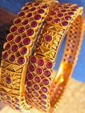 PINK COLOUR MATTE GOLD FINISH FANCY BANGLES