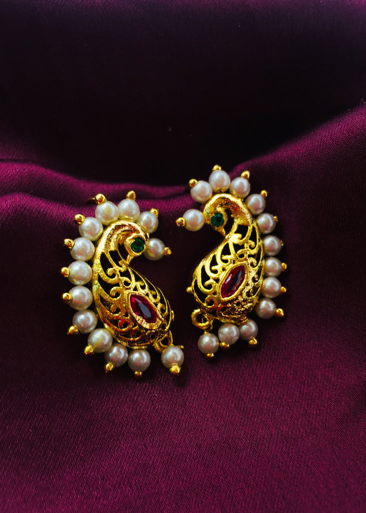 Minimal Peacock Design 22 KT Gold Drop Earrings