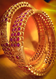 PINK COLOUR MATTE GOLD FINISH FANCY BANGLES