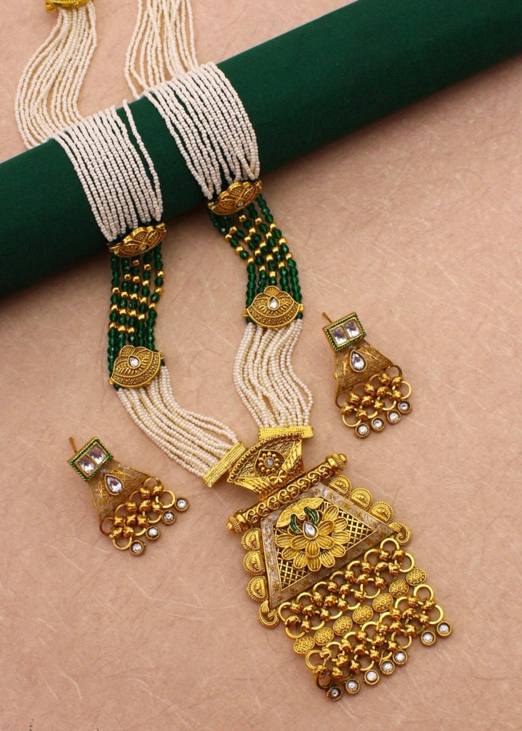 Gold Plated Moti Mala Design Necklace Set