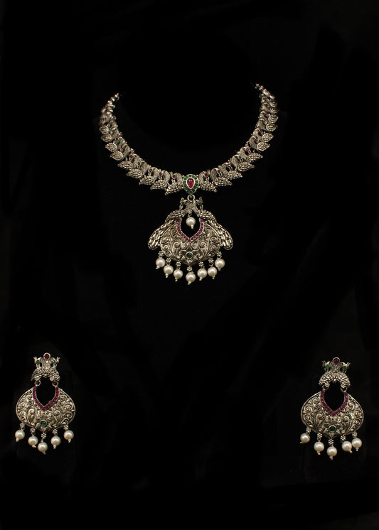 LATEST PEACOCK INSPIRED OXIDISED NECKLACE