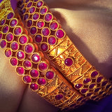 PINK COLOUR MATTE GOLD FINISH FANCY BANGLES