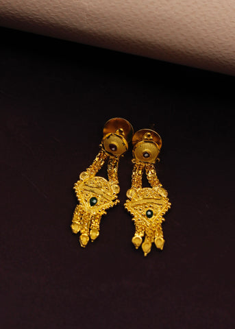 22K Fancy Gold Earrings - ergt12418 - 22Kt Gold Earrings, beautifully  designed in frosty finish with small cz studded hangings at the bott