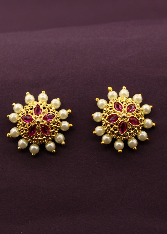 PINK STONE PEARL STUDS