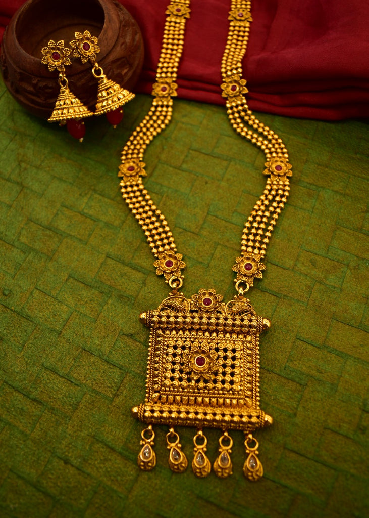 Gold tone palakka green-pink big Lakshmi designer pendant designer lon –  dreamjwell