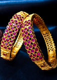 PINK COLOUR MATTE GOLD FINISH FANCY BANGLES