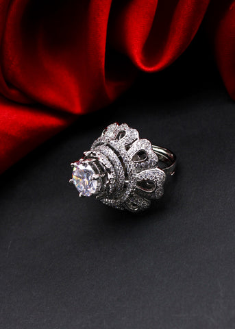Women's Silver Ring | Faced Stone Studded Ring | Silveradda