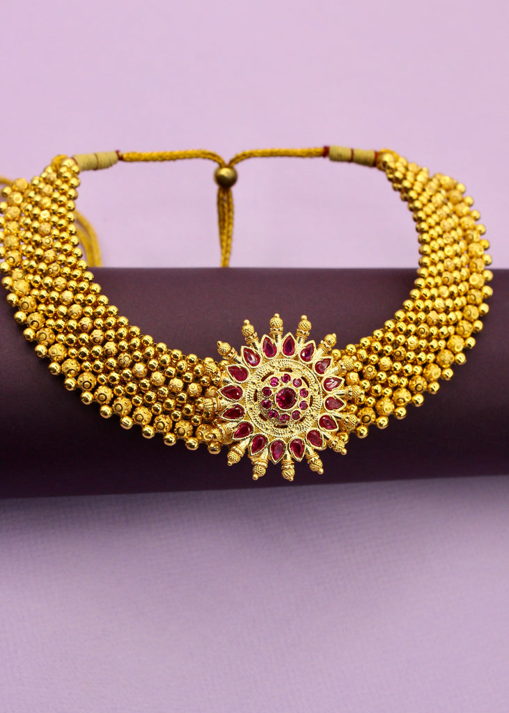 Golden Fiber Material Maharashtrian Thushi, Size: Necklace