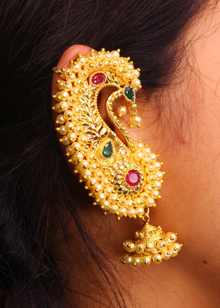Buy Nsquareshop's Women's Gold Antique Temple Ear Cuff Jhumka Earrings at  Amazon.in