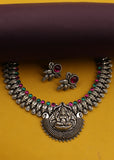 TEMPLE WITH PEACOCK OXIDISED NECKLACE