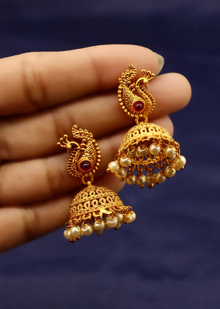 1Gram gold premium quality colorful peacock earring